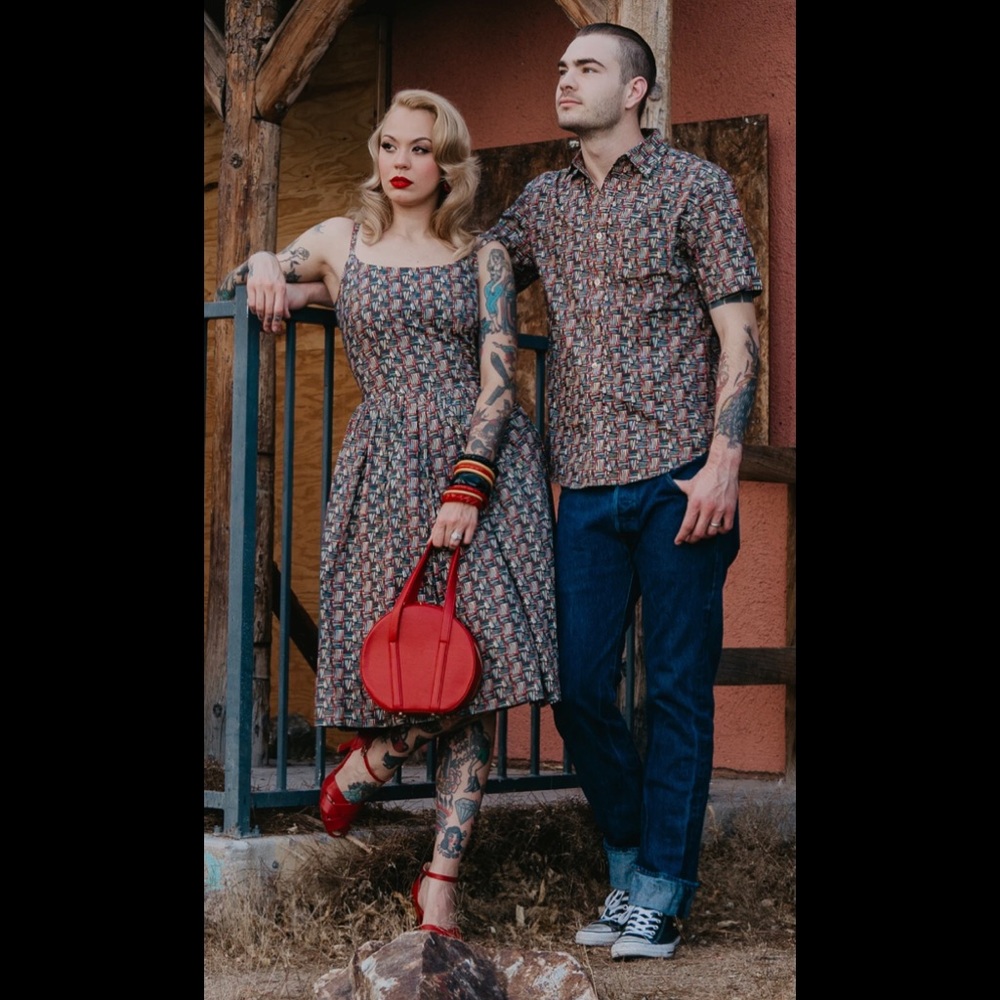 Tatyana Sandra Matchstick Print Dress 1X NEW